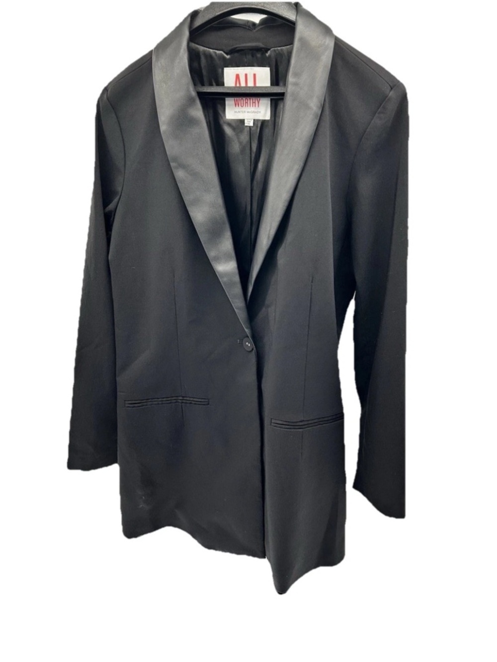 All Worthy by Hunter McGrady Faux Leather Trim Single-Button Blazer